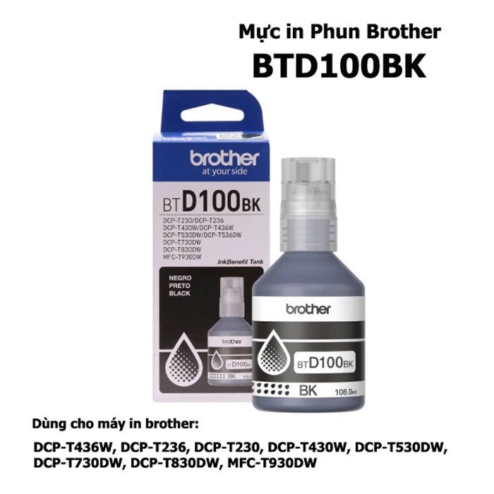 Mực in phun Brother BTD100M (Dùng cho máy DCP-T230/T430W/T530DW/T730DW/T830DW/MFC-T930DW)