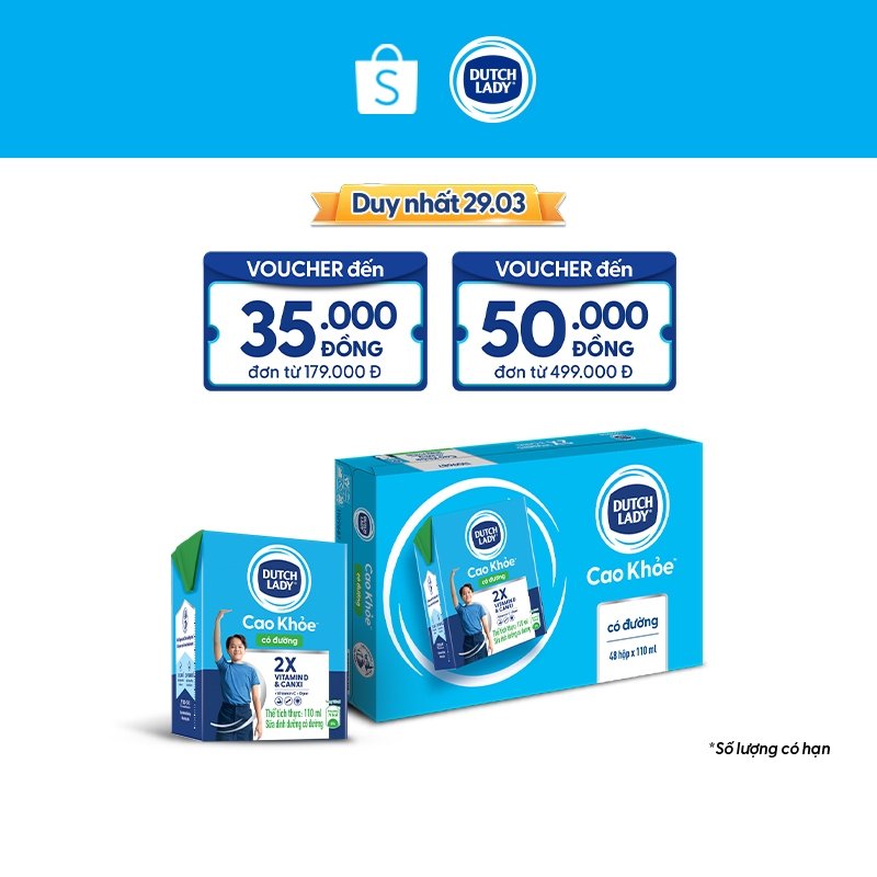 Thùng 48 Hộp Sữa Dinh Dưỡng Dutch Lady Cao Khỏe Có Đường 48x110ml