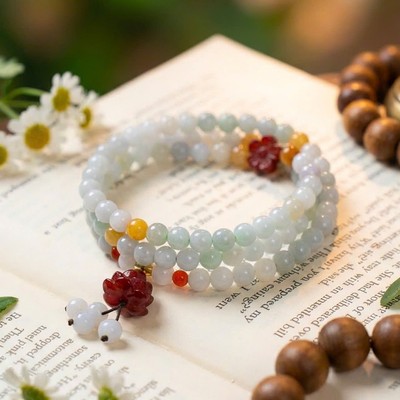 Chuỗi Cẩm Thạch A Làm Vòng Tay Quấn 3 Hoặc Vòng Cổ Charm Hoa Sen Tinh Tế - Ngọc Trai Trường Thịnh