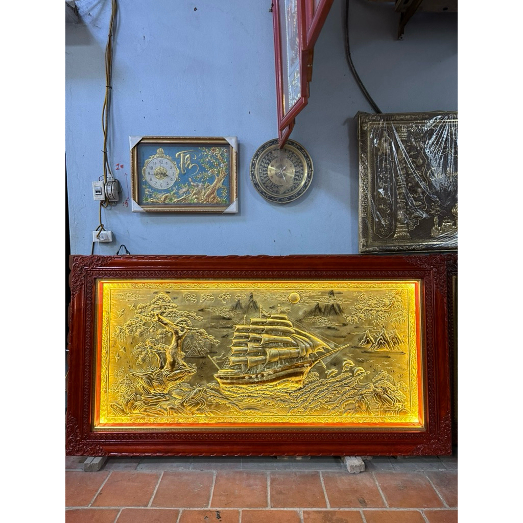 Tranh Thuận Buồm Xuôi Gió 120x230cm Đồng Vàng Cattut Nguyên Chất Free Ship