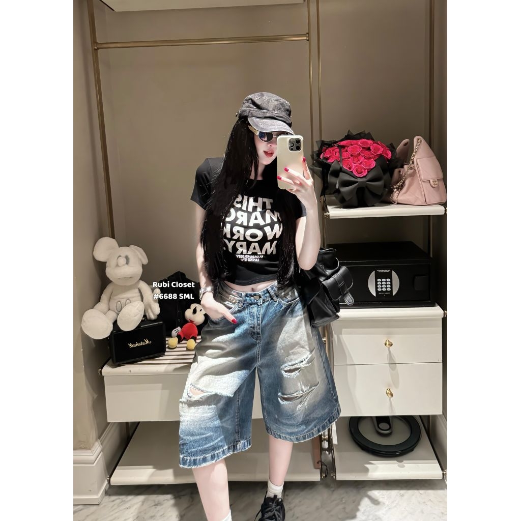 Quần jean lửng mài rách 6688
