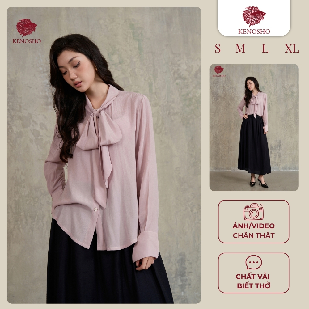 K835 Áo sơ mi lụa tơ thắt nơ cổ tay loe nhẹ Kenosho - Cao cấp & Thanh lịch