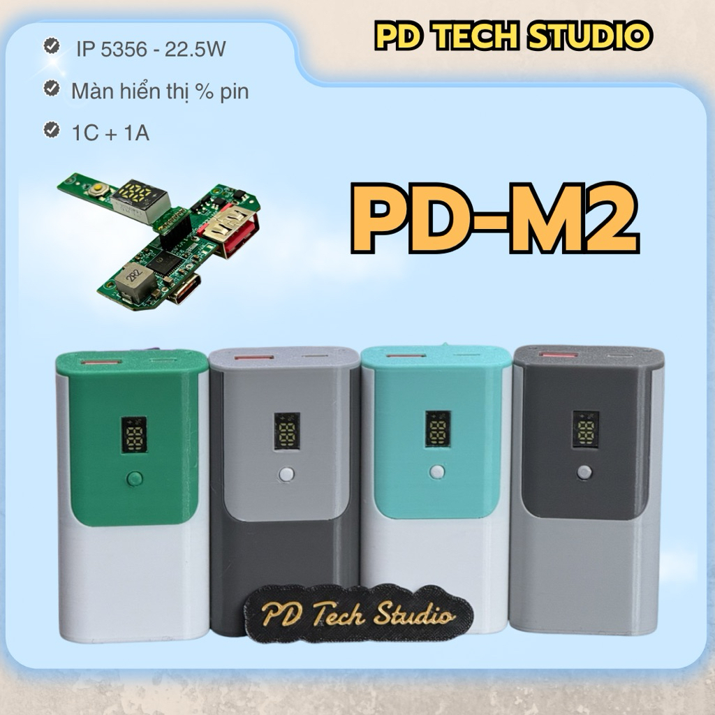 Mạch Sạc Nhanh PD-M2 Kèm Box In 3D – Pin Sạc Dự Phòng DIY 2 Cell 21700 – PD Tech Studio