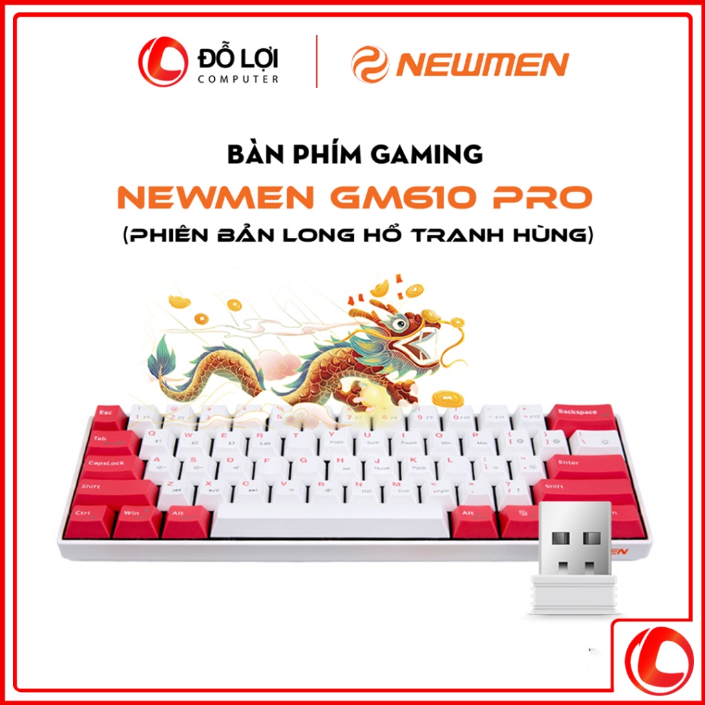 Bàn Phím Cơ Không Dây Dual Mode Newmen GM610 Pro, Tặng Kèm Bộ Keycap Rồng-Hổ