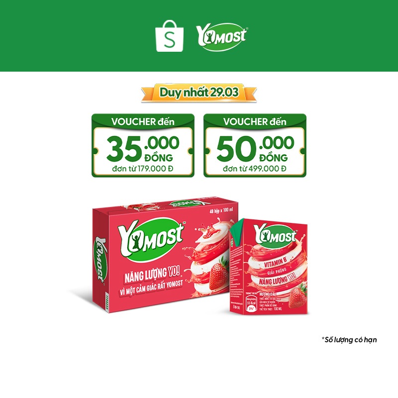 Thùng 48 Hộp Sữa chua uống Yomost vị dâu 100ml/hộp