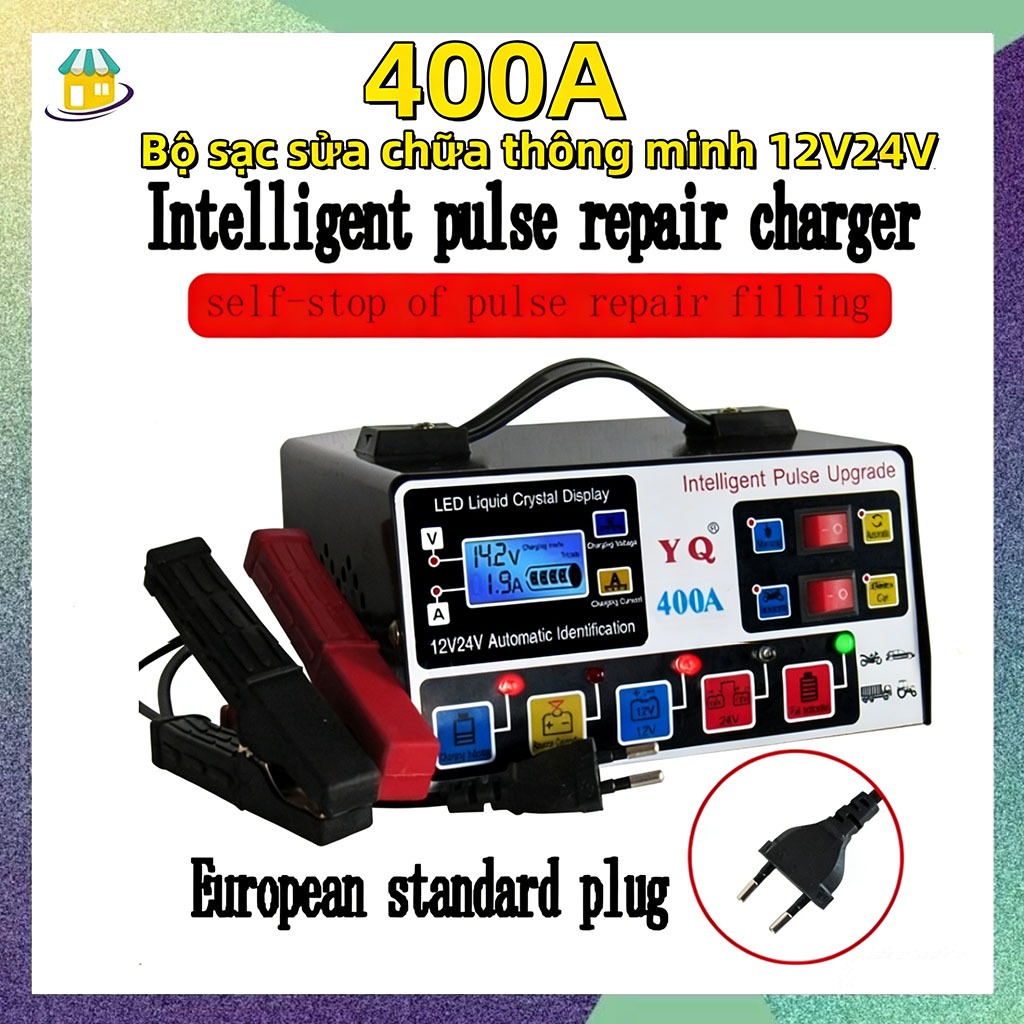 400A Sạc bình ắc quy ô tô xe máy tự ngắt khi đầy chức năng bảo dưỡng phục hồi ắc quy bằng khử sunfat