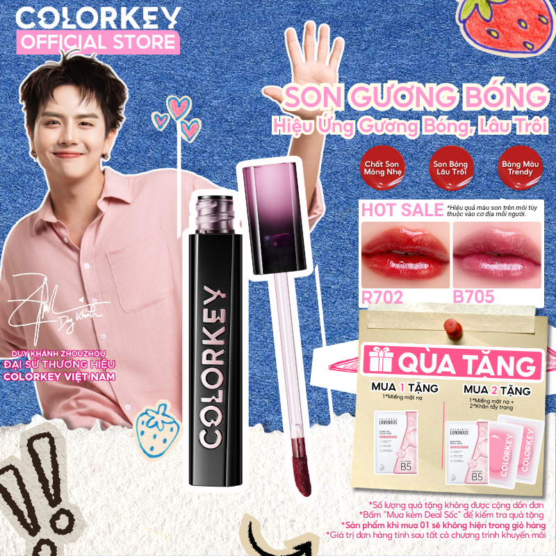 [LIVE DAILY] Son Môi Gương Bóng COLORKEY Màu Son Bám Lâu 1.7g