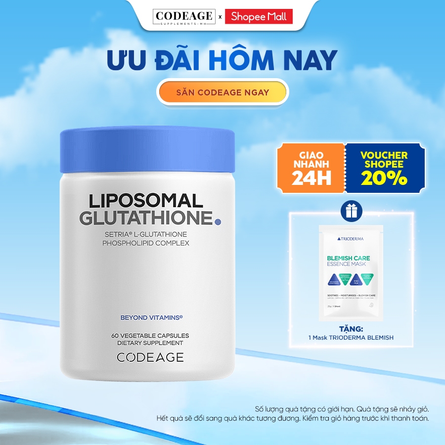 Viên uống hỗ trợ giảm nám thải độc gan Codeage Liposomal Glutathione 500mg - Codeage Authorized MH