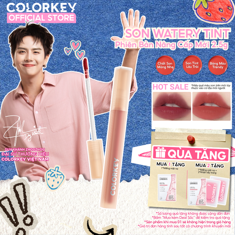 Son COLORKEY Watery Tint Bền Màu Lâu Trôi, Không Dính Cốc, Siêu Mịn Môi 1.8g