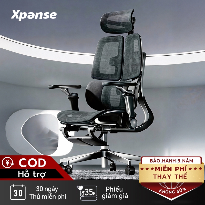 Xpanse X360 Ghế công thái học – Tựa lưng linh hoạt, đệm êm, tay vịn & tựa đầu chỉnh, chân thép chịu 