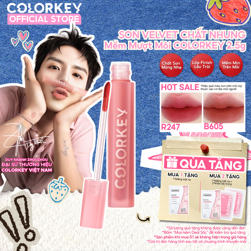 Son Velvet COLORKEY Chất Son Kem Nhung, Mịn Lì, Mềm Mượt Trên Môi 3g/2.5g