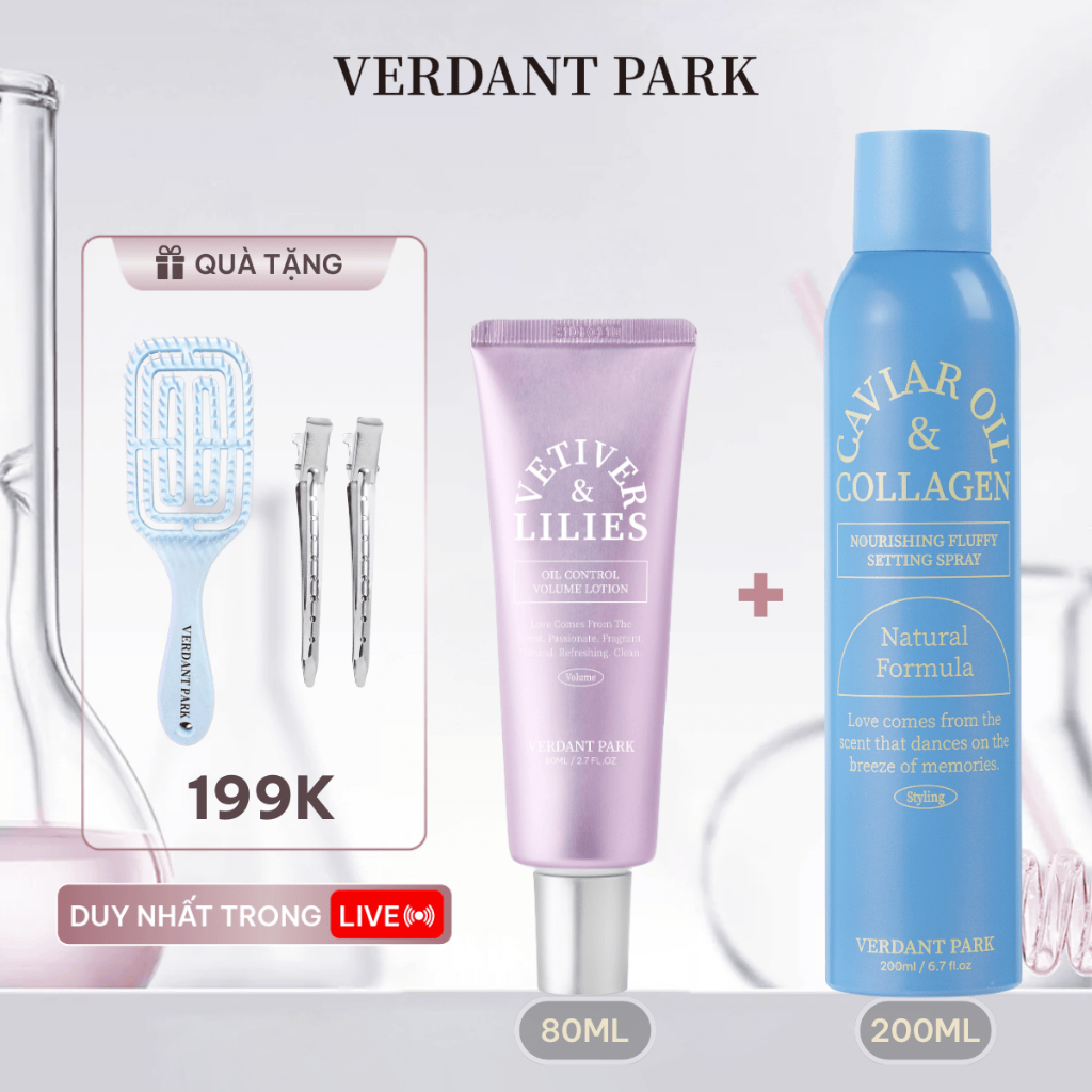 |LIVESTREAM| Combo 2 chai xịt dưỡng gel tạo kiểu giữ nếp tóc VERDANT PARK xịt khô phồng tóc lotion kiềm dầu Verdantpark | BigBuy360 - bigbuy360.vn