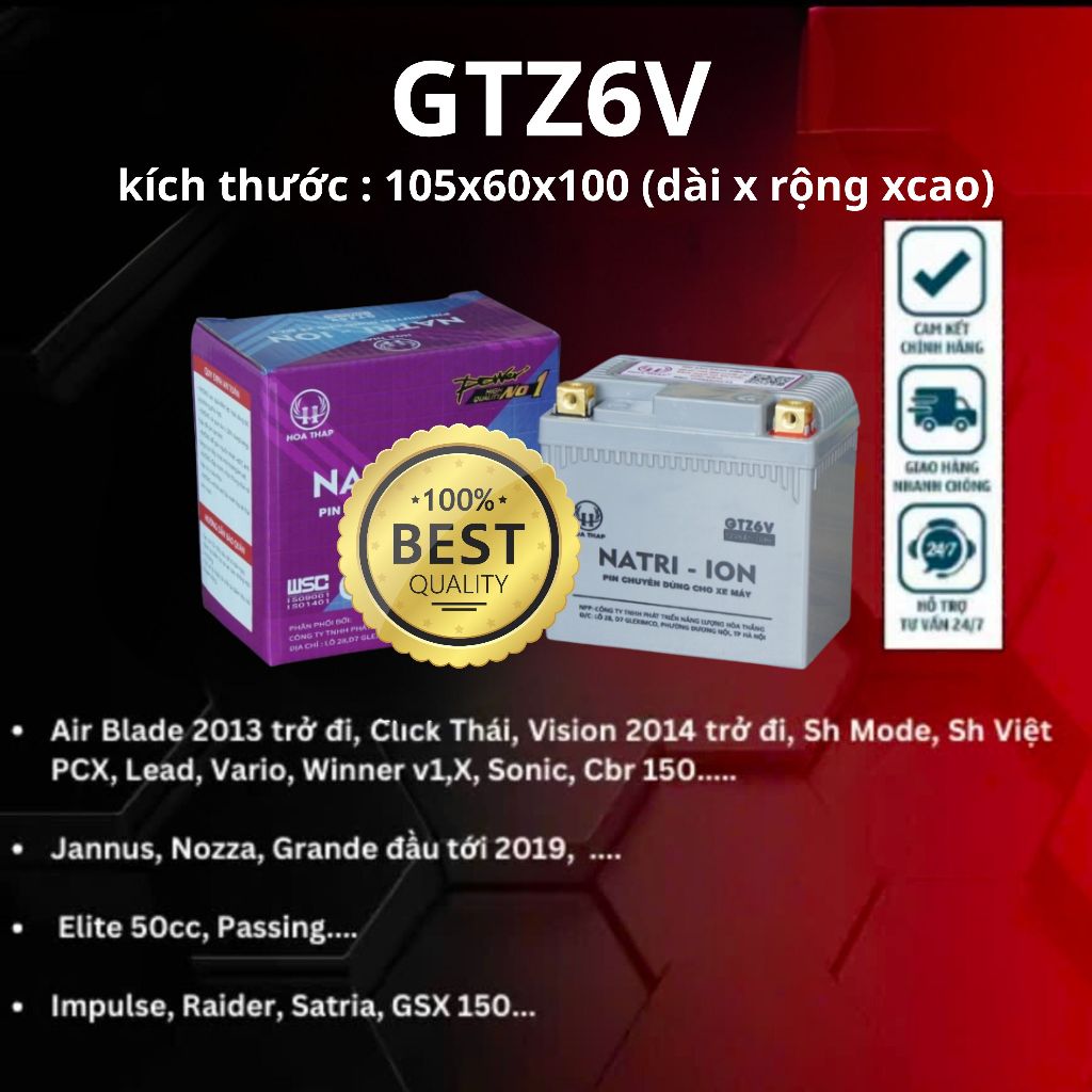 Phụ tùngg xe máy GTZ6V dùng cho vision, vario, sh mode. Hàng chính hãng BH 12 tháng