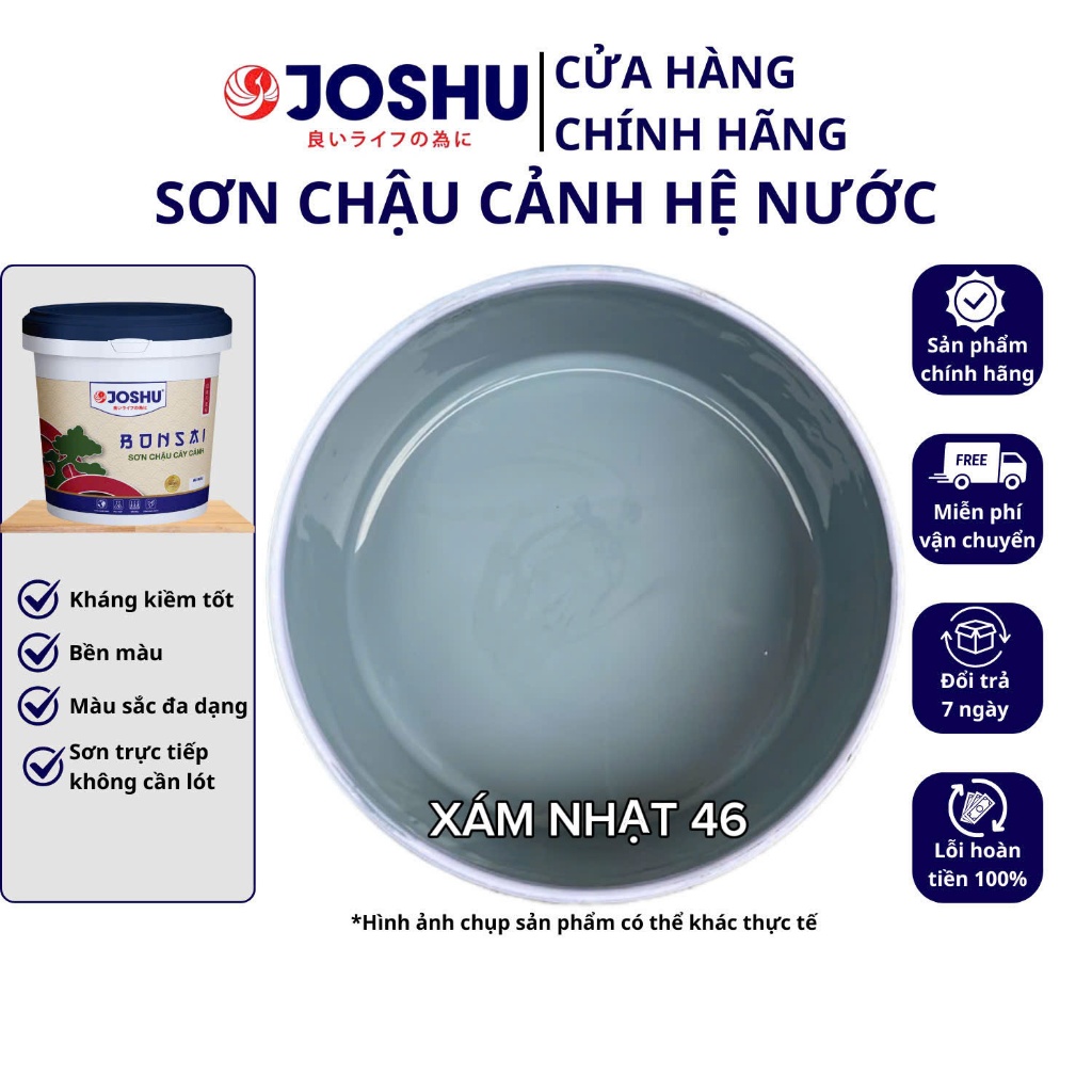 Sơn chậu cảnh JOSHU màu xám nhạt 46 hộp 1L, sơn chậu kiểng, sơn ngoại thất có kháng kiềm