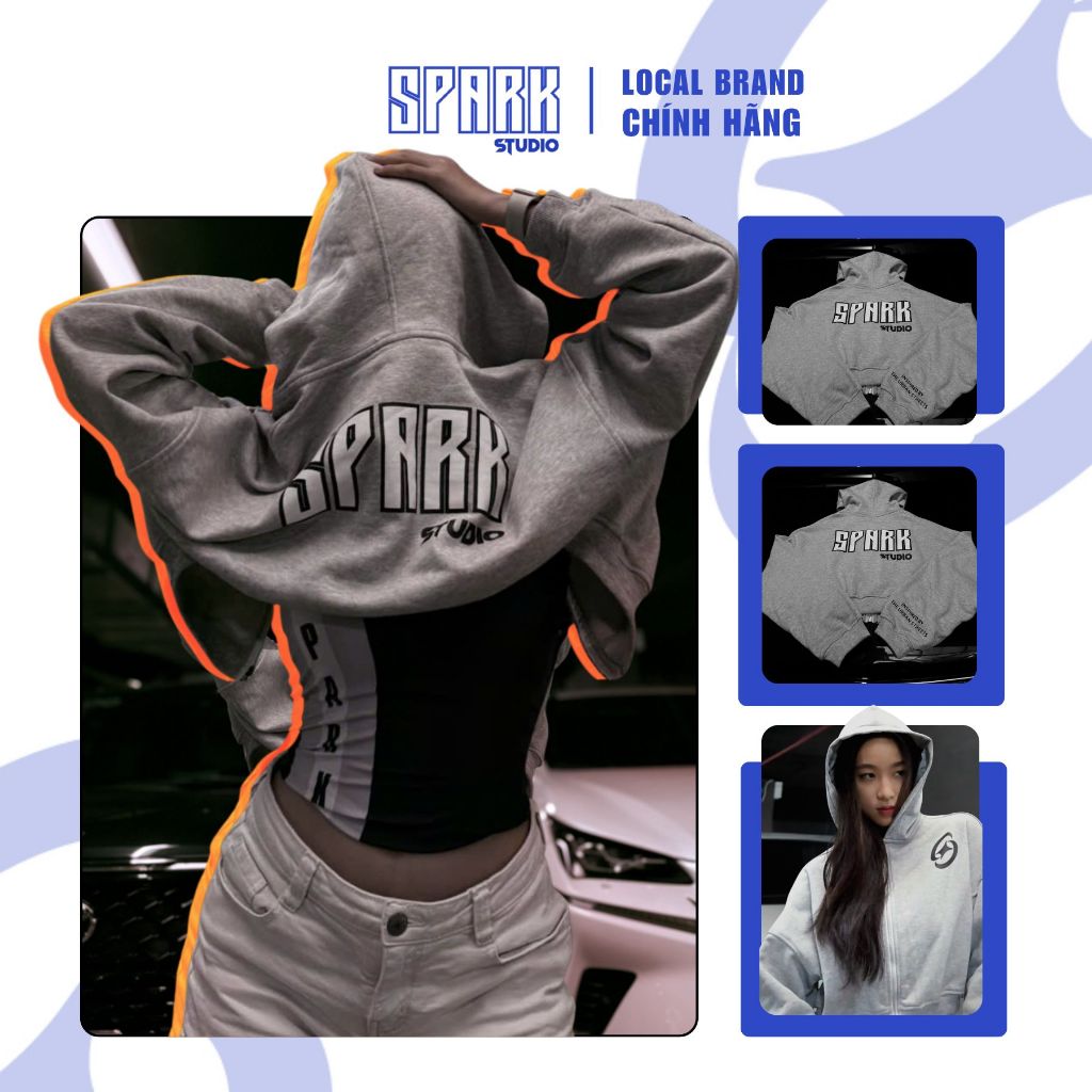 Áo Hoodie Zip Croptop Nữ SPARK Form Ôm, Áo Hoodie Nữ Ngắn Có Khóa Kéo, Hoodie Croptop Thể Thao