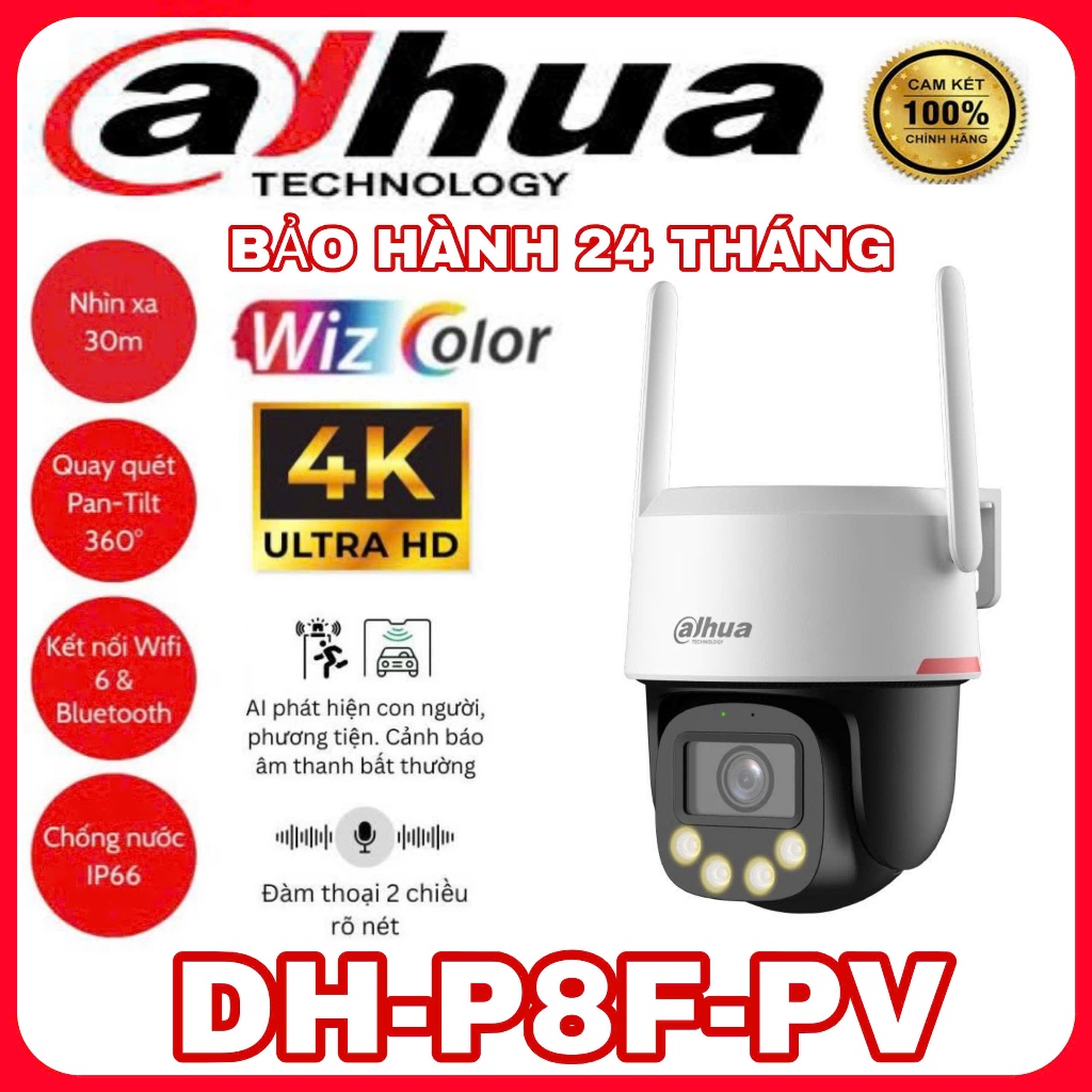 Camera IP Wi-Fi quay quét ngoài trời WizColor 8MP DAHUA DH-P8F-PV