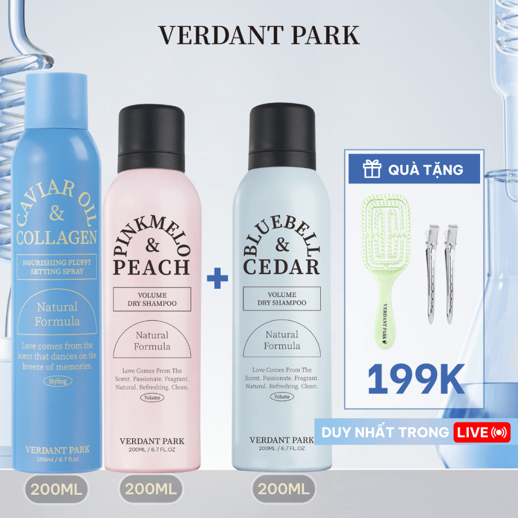 |LIVESTREAM| Combo 2 chai xịt khô phồng tóc và xịt dưỡng giữ nếp tóc VERDANT PARK