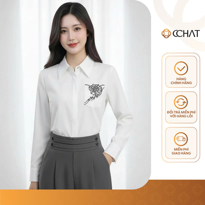Áo Sơ Mi Nữ 𝐂𝐂𝐇𝐀𝐓 Dáng Suông Aura 2026 Thêu Hoa Chất Liệu Cao Cấp 16FDT9059ST