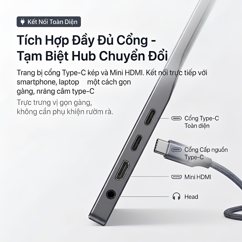 Màn Hình Cảm Ứng Di Động 15.6 Inch Full HD IPS HDR Type-C HDMI - Hỗ Trợ Laptop, Điện Thoại, Game (Tặng Kèm Cáp) | BigBuy360 - bigbuy360.vn