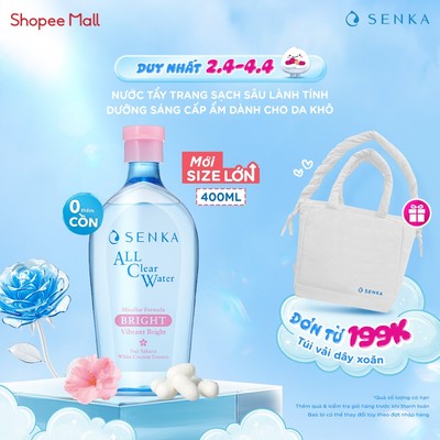 [LS]Nước tẩy trang Micellar Dưỡng Sáng Cấp ẩm Senka A.L.L Clear Water Bright 400ml/chai
