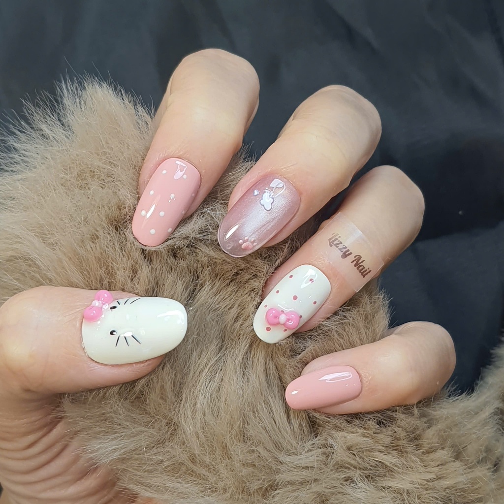Lizzy Nail – Nailbox Móng Úp Hello Kitty  – Hello Kitty Press On Nails Short Round