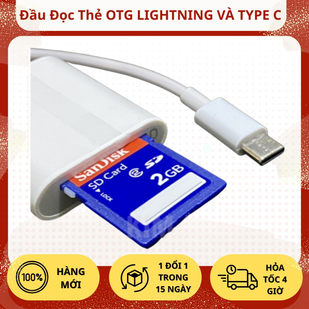 Đầu đọc thẻ Otg Lightning và Type C cho thẻ SD Chép Ảnh Sang Điện Thoại Tốc Độ Cao