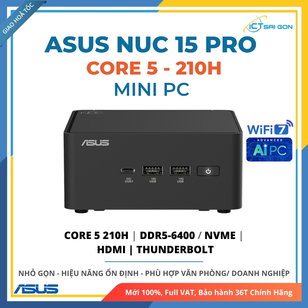 Mini PC ASUS NUC 15 Pro RNUC15CRHC500000I Core 5 210H 2x DDR5 2x NVMe HDMI Thunderbolt WiFi 7