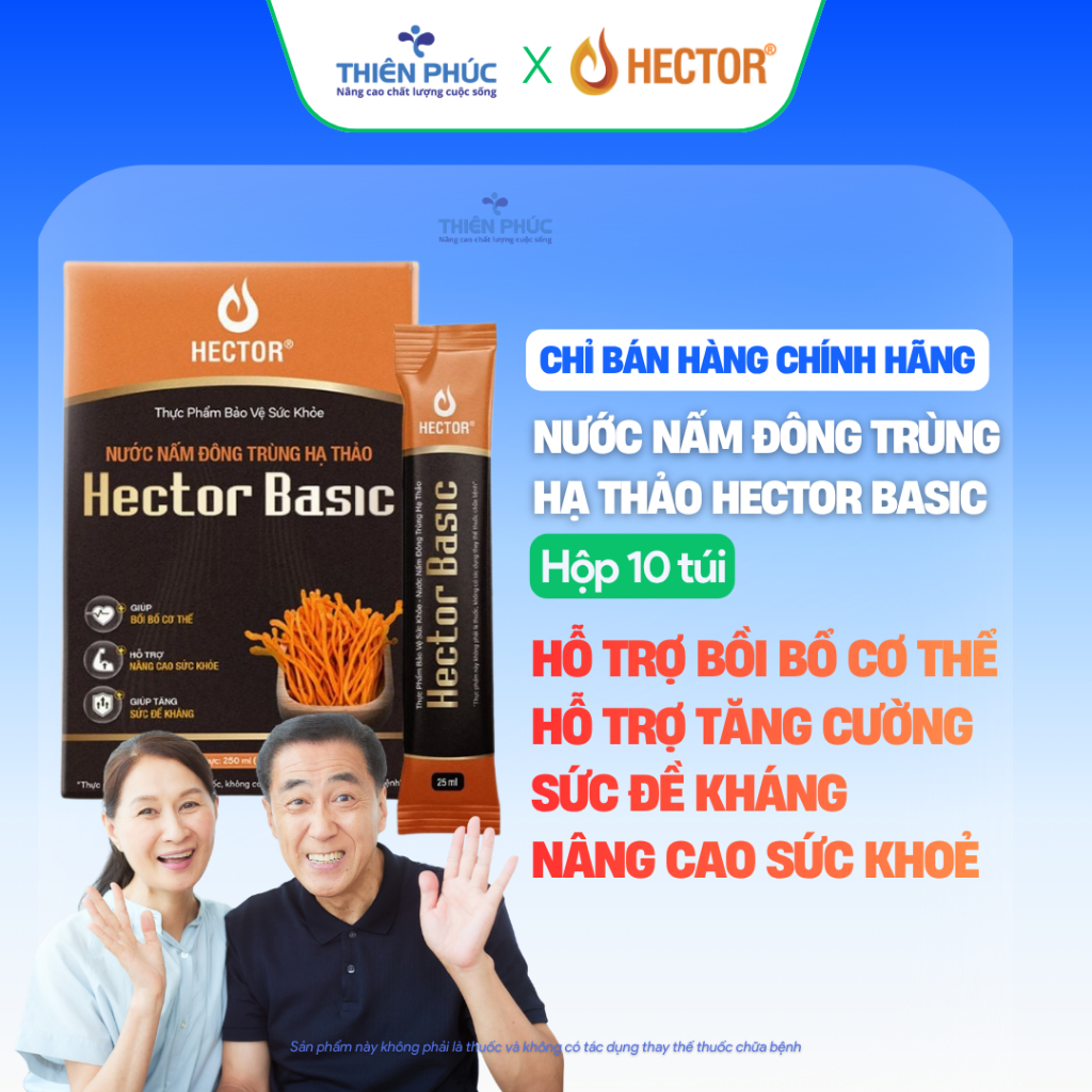 Nước nấm Đông trùng hạ thảo Hector Basic hỗ trợ bồi bổ sức khỏe hằng ngày (1 hộp x 10 gói x 25ml)
