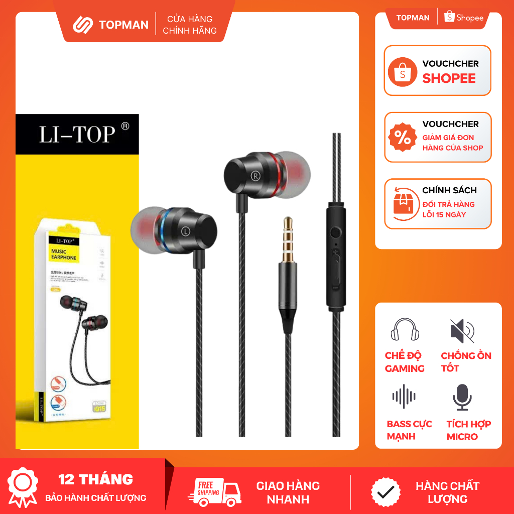 Tai Nghe Dây Gaming Jack 3.5mm, Tai Nghe Nhét Tai Bass Mạnh Có Mic Cho Điện Thoại Laptop PC