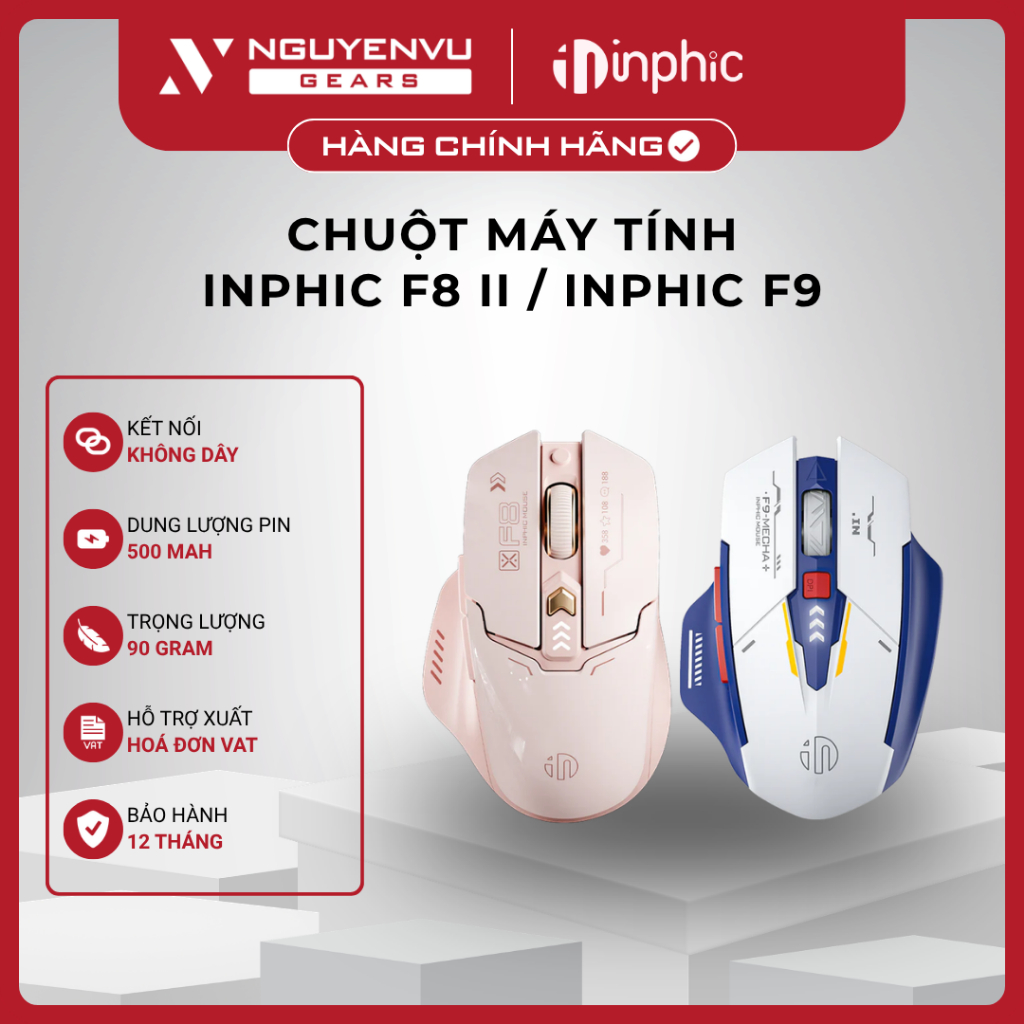 [VAT] Chuột máy tính INPHIC F8 II / INPHIC F9 - Không dây, Pin sạc, Silent Click, Công thái học - BH