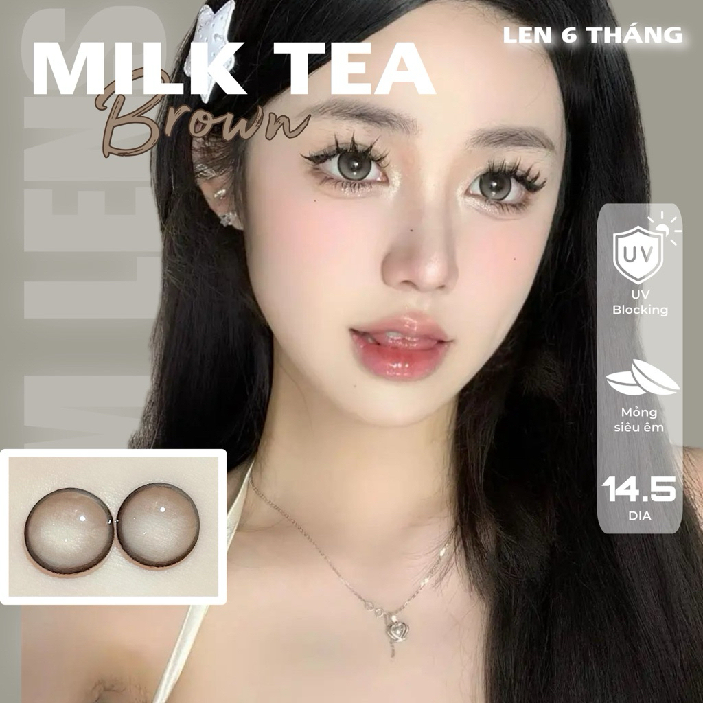 1 cặp kính áp tròng màu Milk Tea Brown | giãn tea mở tròng gdia13.9 | hsd 6m | 0-6 độ | Samlens