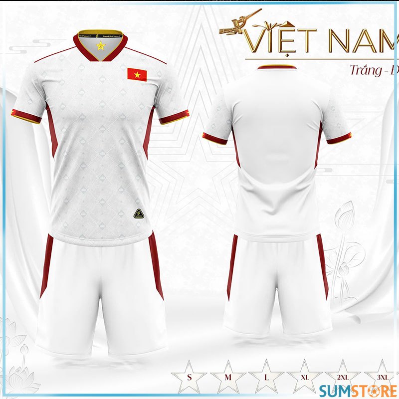 Quần Áo Bóng Đá Việt Nam Champion Trắng - Đồ Đá Banh Thể Thao Nam Nữ Mới Đẹp Thun Mè Kim Cao Cấp