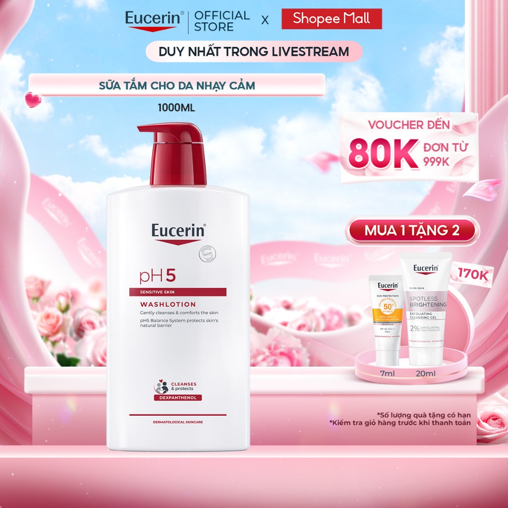 [KOL x Eucerin]Sữa Tắm Cho Da Nhạy Cảm Eucerin pH5 Sensitive Skin Washlotion 1000ml