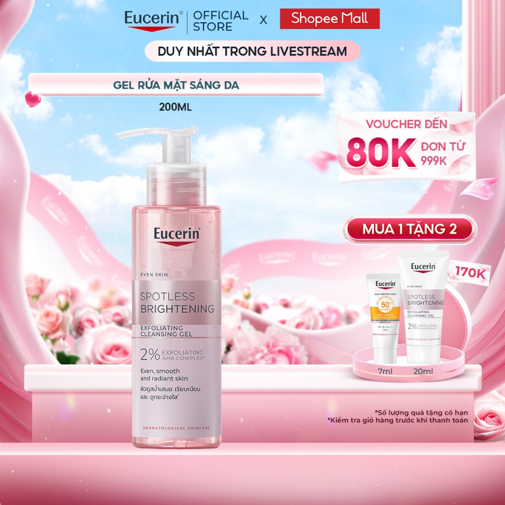 [KOL x Eucerin]Gel rửa mặt dưỡng sáng da Eucerin Spotless Brightening Cleansing Gel 200ml