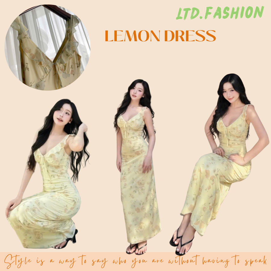 LEMON DRESS - ĐẦM MAXI QCCC THUN LƯỚI CỔ V NHÚN BÈO - LTD.FASHION