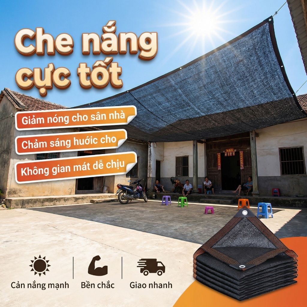 Lưới che nắng màu đen chống UV, bền đẹp ngoài trời, che mát ban công, sân vườn, nhà kính, nhà xe ô t