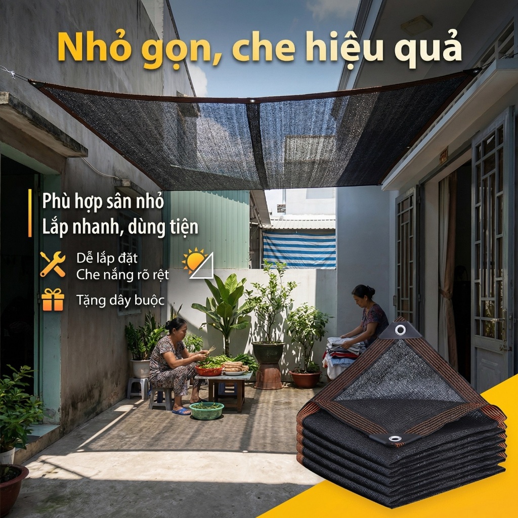 Lưới che nắng PE chống nắng 98%, thoáng gió, giảm nhiệt, phù hợp ban công, mái hiên, nhà kính, vườn 