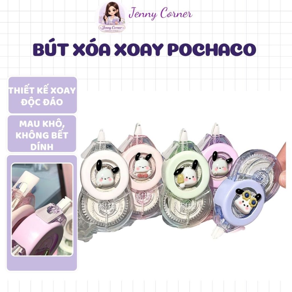 Vỉ 5 bút xoá kéo vòng tròn POCHACO dễ thương, xóa sạch, nhanh khô-Jenny Corner Shop