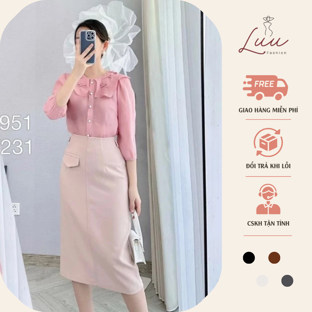 Chân váy dáng dài 70cm (hàng 2 lớp) xẻ sau nắp cơi trang trí - Luu fashion