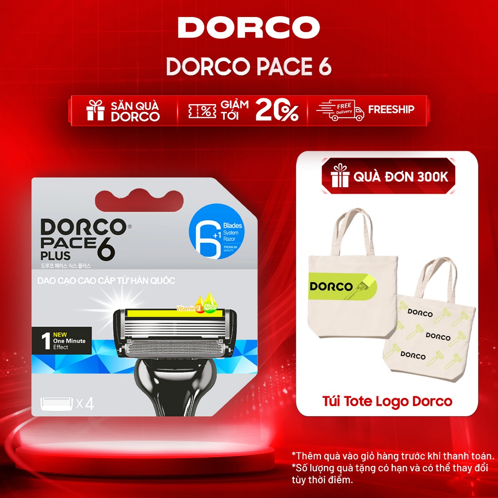 Đầu Cạo Râu Hàn Quốc 6 Lưỡi DORCO PACE 6 PLUS - SXA5040-B - Hộp 4 Đầu Cạo