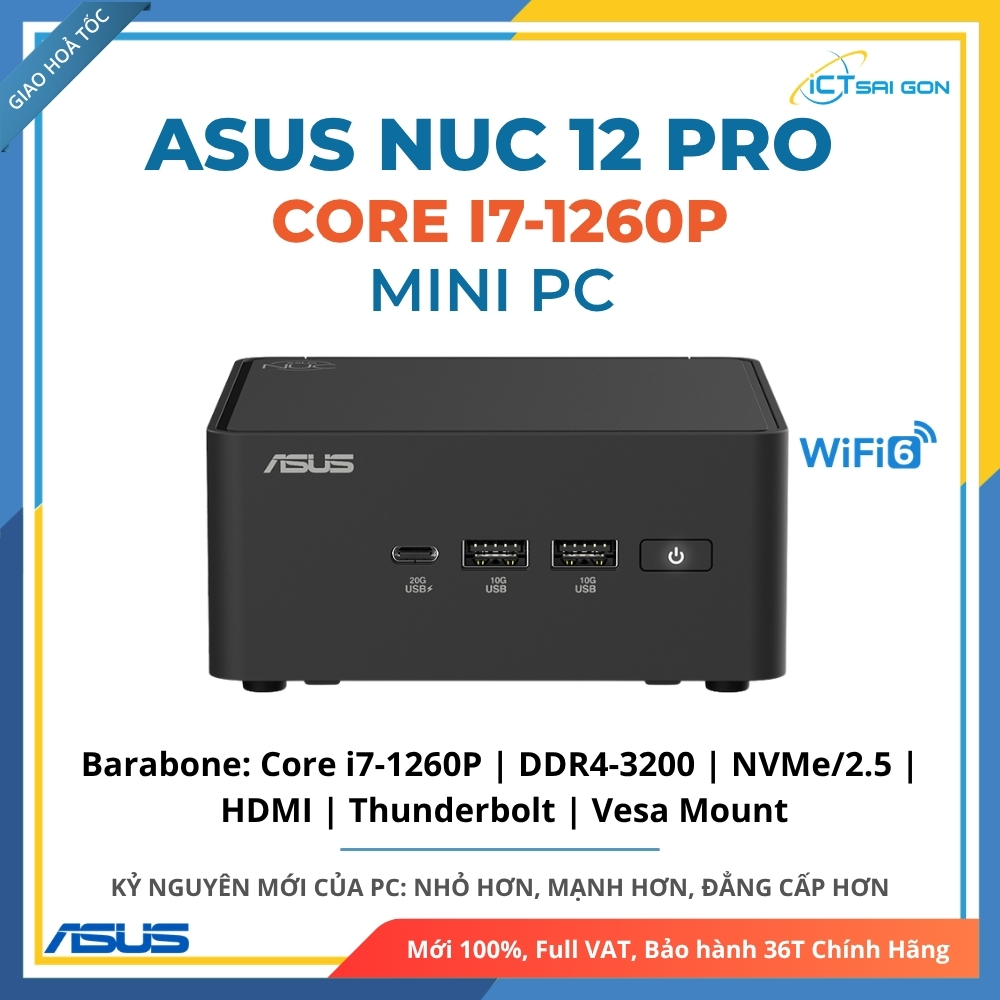 Mini PC Asus NUC12 PRO Tall RNUC12WSHI700000I/ i7-1260P/ 2xDDR4-3200/ 2x HDMI 2.1/2x Thunderbolt/ VE