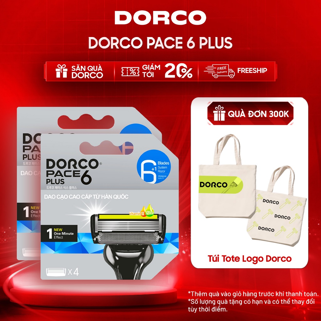Combo 2 Hộp Đầu Cạo Râu Hàn Quốc 6 Lưỡi DORCO PACE 6 PLUS - 2xSXA5040-B - Gồm 8 Đầu Cạo