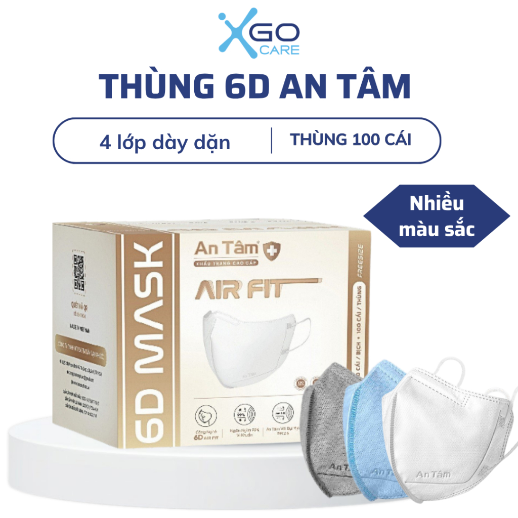 Thùng 10 hộp Khẩu trang an tâm 6d 4 lớp kháng khuẩn ngăn bụi mịn thiết kế thời trang chính hãng An T
