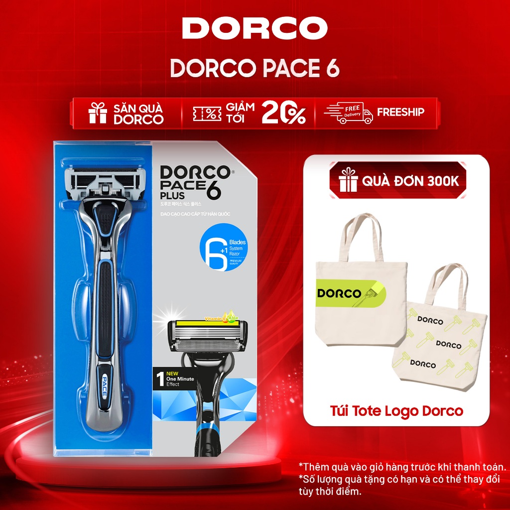Dao Cạo Râu Hàn Quốc 6 Lưỡi DORCO PACE 6 PLUS - SXA5001-PT - Hộp 1 Cán Dao và 1 Đầu Cạo