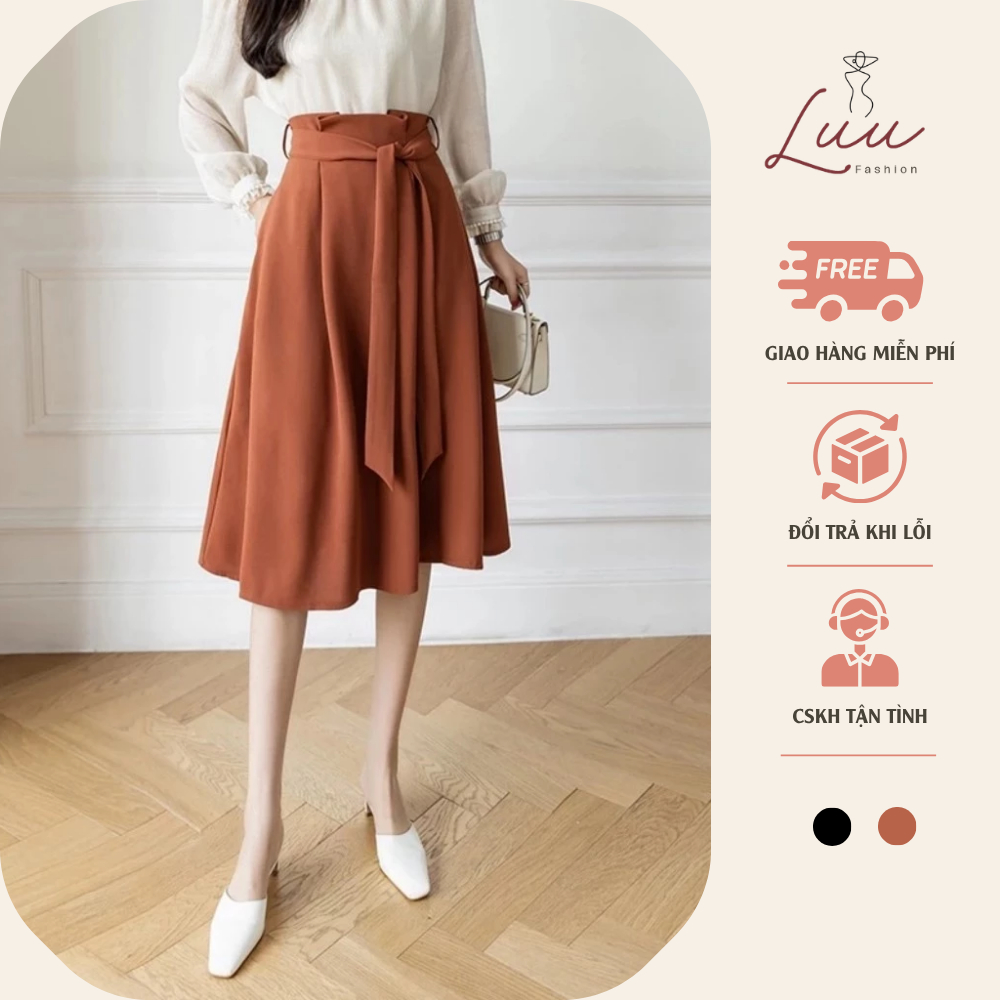 Chân váy xòe gắn nơ có túi dài 65cm thời trang nữ (Xcam) - Luu fashion