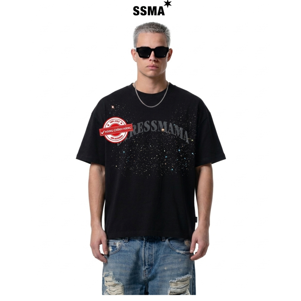 STRESSMAMA - Áo Thun STRESSMAMA Universe T-Shirt Form Boxy Vải Cotton Unisex / Black