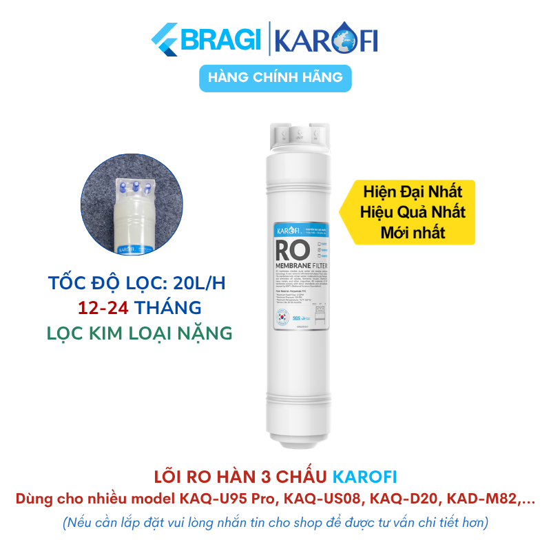 Màng RO 100GDP Karofi Hàn 3 chấu thay nhanh Chính Hãng cho máy U95 Pro, KQA-U95 PRO, M82, L82... - B