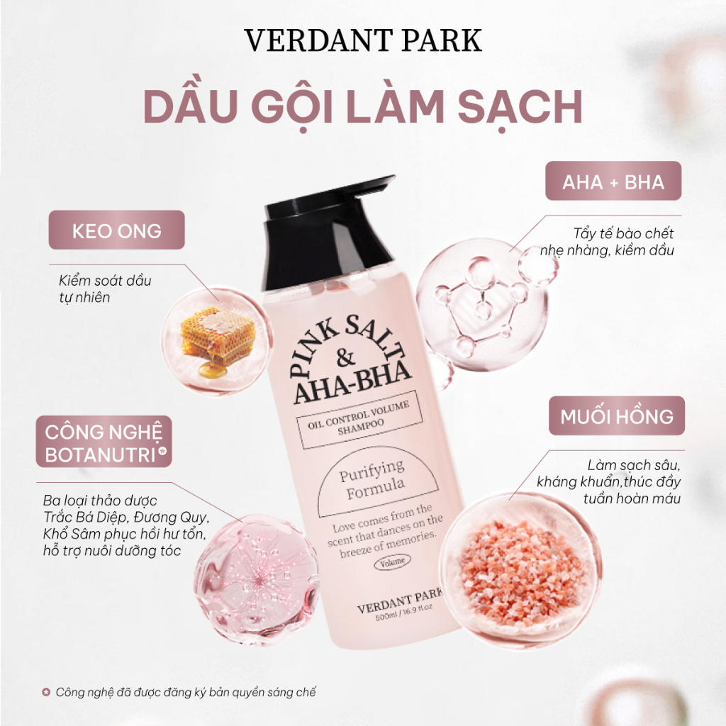 Dầu Gội VERDANT PARK 500ml muối hồng Himalaya Pink Salt AHA BHA Oil Control Volume Shampoo kiềm dầu phồng tóc | BigBuy360 - bigbuy360.vn