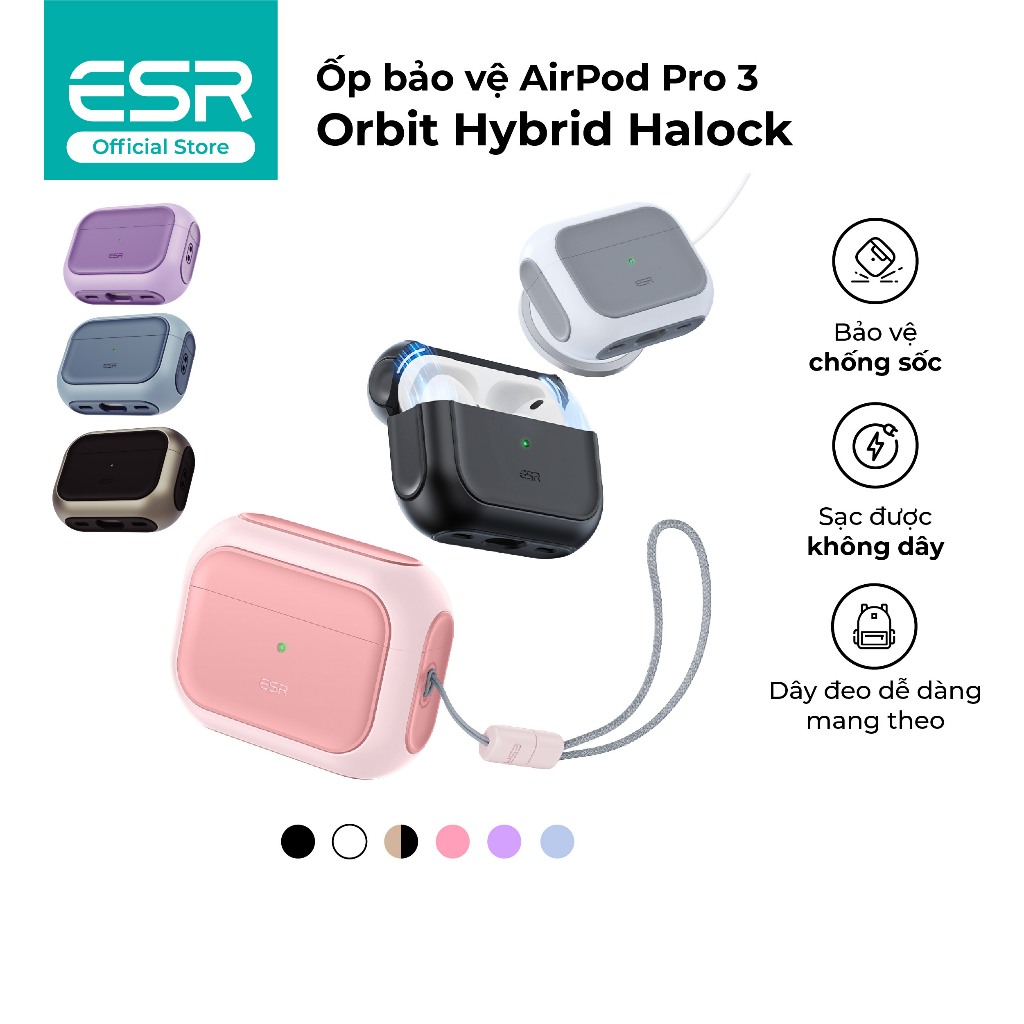 Ốp tai nghe ESR cho AirPods Pro 3 2025 Orbit Hybrid HaloLock