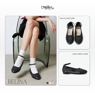 Giày Búp Bê BELINA Da PU Mũi Nhọn Đế Bệt Mary Jane Lưới Đi Tiệc Quai Ngang Đơn Giản | M STUDIO